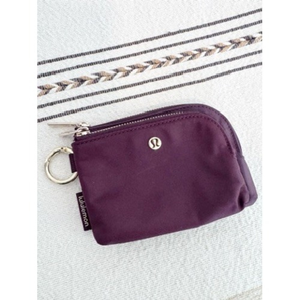 Lululemon Dual Pouch Wristlet Wallet Keychain Purple Gold Hardware